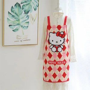 Hello Kitty Kitchen Apron Chef Style Ties in Back Red Diamonds